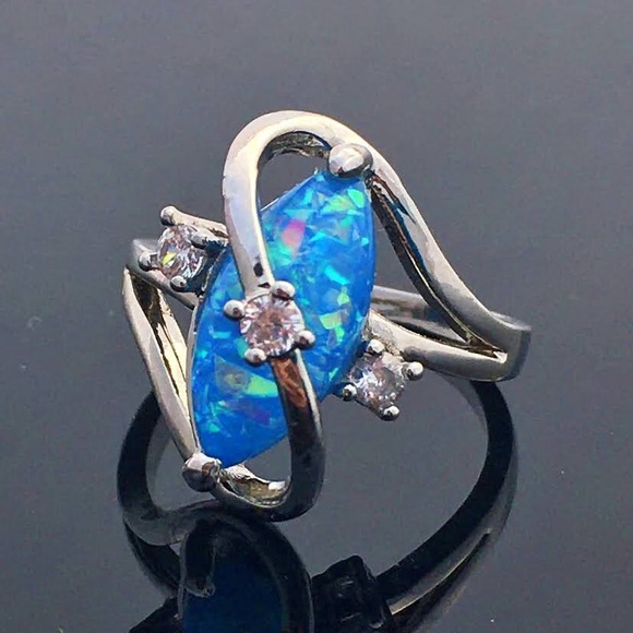 Sterling Silver Blue Opal Promise Ring 925 - Picture 5 of 5